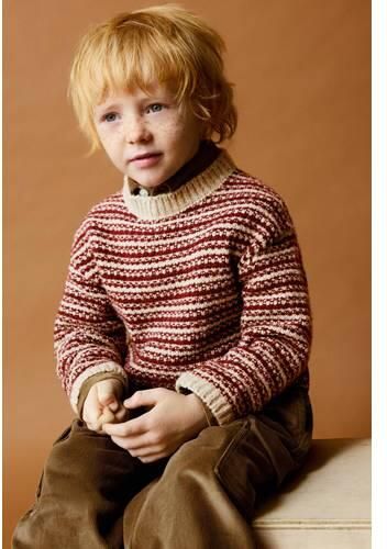Mango Kids gebreide gestreepte trui met wol donkerrood Jongens Polyester Ronde hals - Foto 2