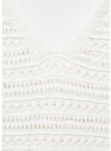 Mango Kids gebreide jurk wit Meisjes Katoen V-hals Effen 152(XXS)