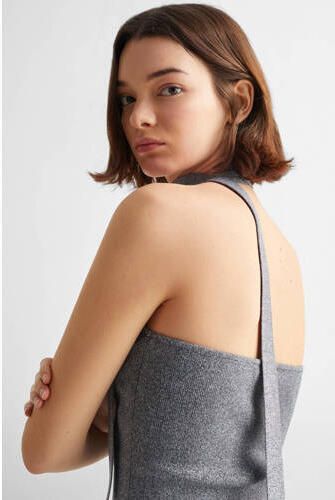 Mango Kids gebreide strapless top antraciet Grijs Meisjes Viscose Off shoulder 152(XXS)