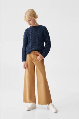 Mango Kids gebreide trui donkerblauw Meisjes Katoen Ronde hals Effen 164
