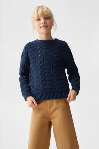 Mango Kids gebreide trui donkerblauw Meisjes Katoen Ronde hals Effen 164 - Foto 3