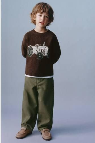 Mango Kids gebreide trui met print donkerbruin Jongens Polyester Ronde hals - Foto 2