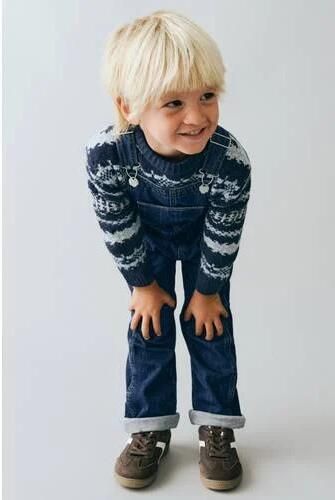 Mango Kids gebreide trui met print middenblauw Jongens Polyester Ronde hals