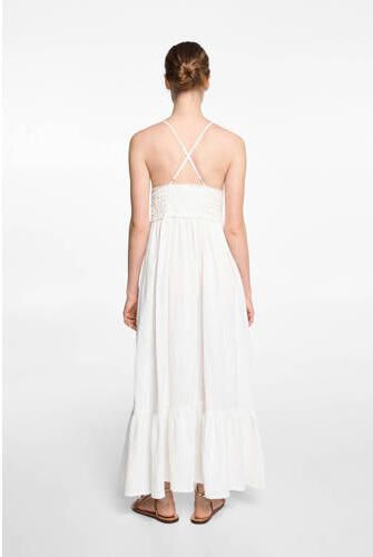 Mango Kids gehaakte maxi jurk offwhite Wit Meisjes Katoen V-hals Effen 152(XXS)