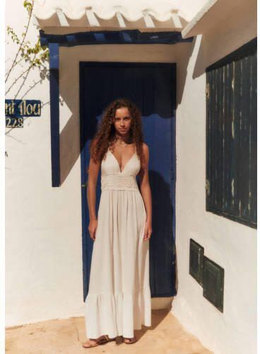 Mango Kids gehaakte maxi jurk offwhite Wit Meisjes Katoen V-hals Effen 152(XXS) - Foto 2