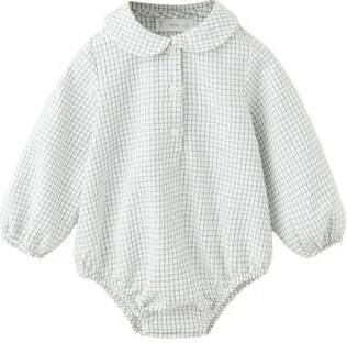 Mango Kids geruite romper wit Jongens Katoen Peter Pan-kraag Ruit