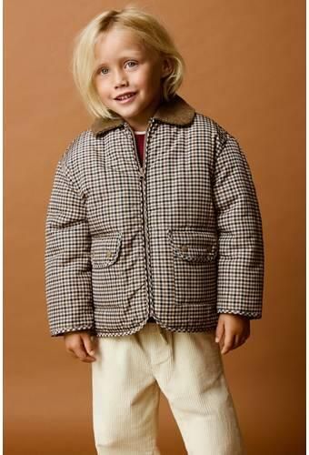 Mango Kids geruite tussenjas bruin Jongens Polyester Klassieke kraag