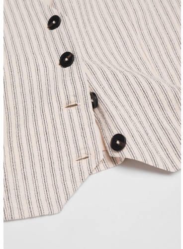 Mango Kids gestreept gilet naturel wit Beige Meisjes Katoen V-hals Streep 152(XXS)