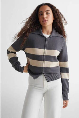 Mango Kids gestreept vest grijs beige Meisjes Katoen Schipperskraag Streep 152(XXS)