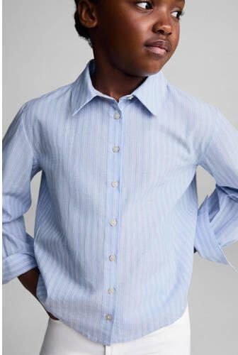 Mango Kids gestreepte blouse blauw Meisjes Katoen Klassieke kraag Streep 128 - Foto 2