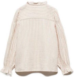Mango Kids gestreepte blouse geel wit Meisjes Katoen Opstaande kraag Streep 140