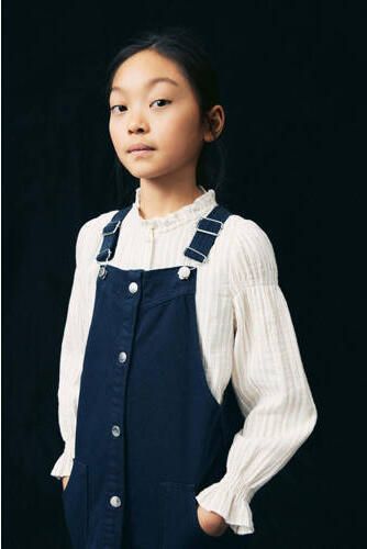 Mango Kids gestreepte blouse geel wit Meisjes Katoen Opstaande kraag Streep 140 - Foto 3