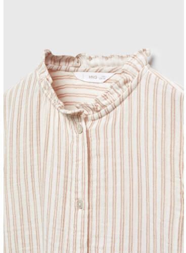 Mango Kids gestreepte blouse geel wit Meisjes Katoen Opstaande kraag Streep 140 - Foto 2