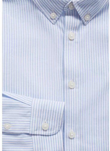 Mango Kids gestreepte blouse lichtblauw wit Meisjes Katoen Klassieke kraag 146 - Foto 3