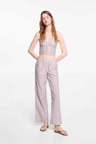 Mango Kids gestreepte broek beige Meisjes Katoen Streep 152(XXS) - Foto 2