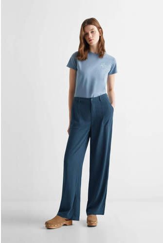 Mango Kids gestreepte broek blauw Meisjes Viscose Streep 152(XXS)