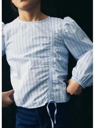 Mango Kids gestreepte crop top lichtblauw Meisjes Katoen Ronde hals Streep 146 - Foto 2