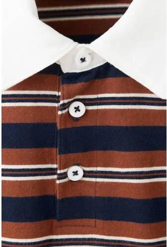 Mango Kids gestreepte polo bruin donkerblauw Jongens Katoen Polokraag - Foto 2
