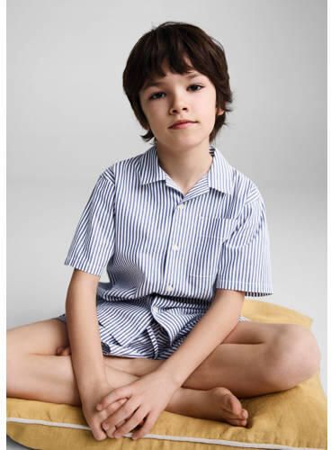 Mango Kids gestreepte pyjama blauw Jongens Katoen Klassieke kraag Streep 128
