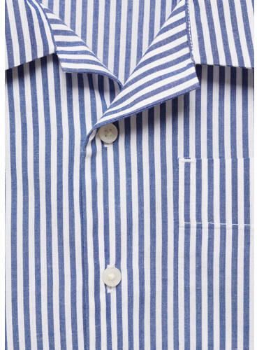 Mango Kids gestreepte pyjama blauw Jongens Katoen Klassieke kraag Streep 128 - Foto 2