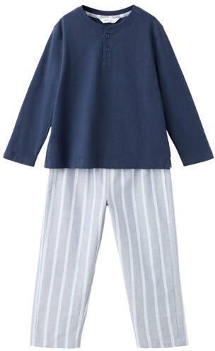 Mango Kids gestreepte pyjama marineblauw lichtblauw wit Jongens Katoen Ronde hals