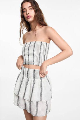 Mango Kids gestreepte rok wit zwart Meisjes Katoen Streep 152(XXS)