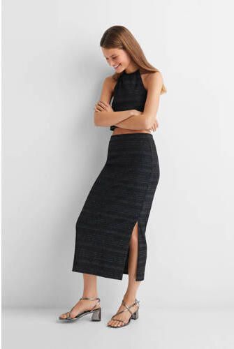 Mango Kids gestreepte rok zwart Meisjes Polyamide Streep 152(XXS)