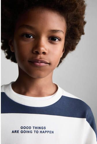 Mango Kids gestreepte sweater marine wit Blauw Streep 116 - Foto 2