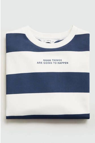 Mango Kids gestreepte sweater marine wit Blauw Streep 116 - Foto 3