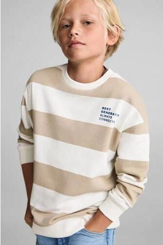 Mango Kids gestreepte sweater pastelbruin Ecru Streep 116 - Foto 3