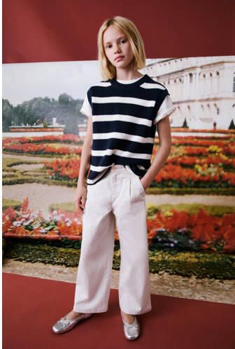 Mango Kids gestreepte top donkerblauw wit Meisjes Katoen Ronde hals Streep 128 - Foto 3