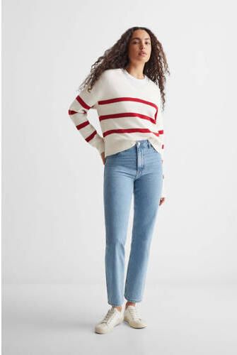 Mango Kids gestreepte trui wit rood Meisjes Viscose V-hals Streep 152(XXS)