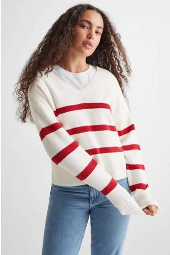 Mango Kids gestreepte trui wit rood Meisjes Viscose V-hals Streep 152(XXS) - Foto 3