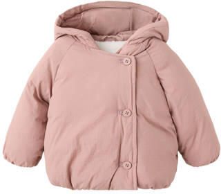 Mango Kids gewatteerde anorak roze Jas Meisjes Polyamide Capuchon Effen