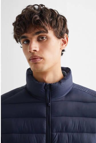 Mango Kids gewatteerde tussenjas donkerblauw Jongens Polyamide Opstaande kraag 158(XXS)