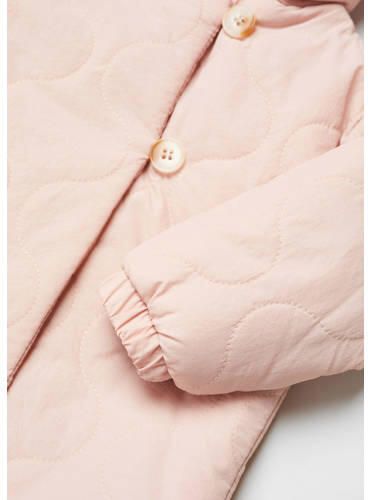 Mango Kids gewatteerde tussenjas lichtroze Meisjes Polyamide Capuchon Effen 104 - Foto 2