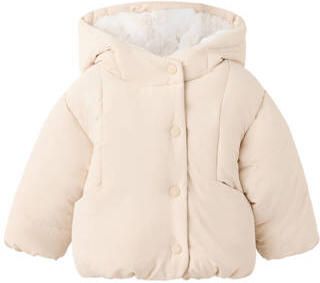 Mango Kids gewatteerde winterjas beige Meisjes Polyester Capuchon Effen