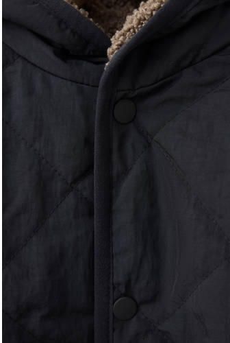 Mango Kids gewatteerde winterjas zwart Jongens Polyamide Capuchon Effen - Foto 4