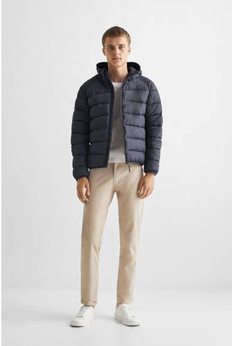 Mango Kids gewatteerde zomerjas antraciet Grijs Jongens Polyester Capuchon 158(XXS)