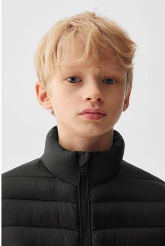 Mango Kids gewatteerde zomerjas zwart Jongens Polyamide Opstaande kraag 110 - Foto 3