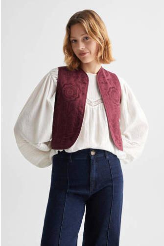 Mango Kids gilet bordeauxrood Meisjes Katoen V-hals Effen 158(XS) - Foto 3