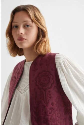 Mango Kids gilet bordeauxrood Meisjes Katoen V-hals Effen 158(XS)