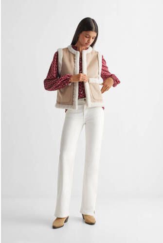 Mango Kids gilet ecru wit Meisjes Teddy Openvallende hals Meerkleurig 158(XS)
