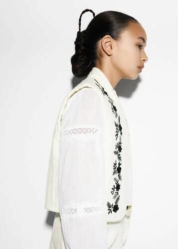 Mango Kids gilet wit Meisjes Katoen V-hals Effen 128