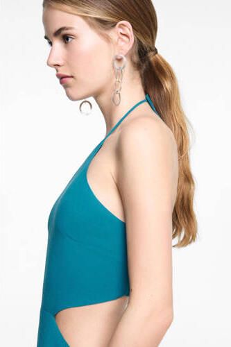 Mango Kids halter maxi jurk turquoise Blauw Effen 152(XXS) - Foto 3