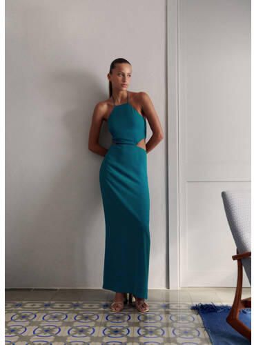 Mango Kids halter maxi jurk turquoise Blauw Effen 152(XXS) - Foto 2