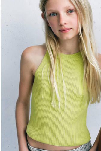 Mango Kids haltertop limegroen Effen | Top van - Foto 3