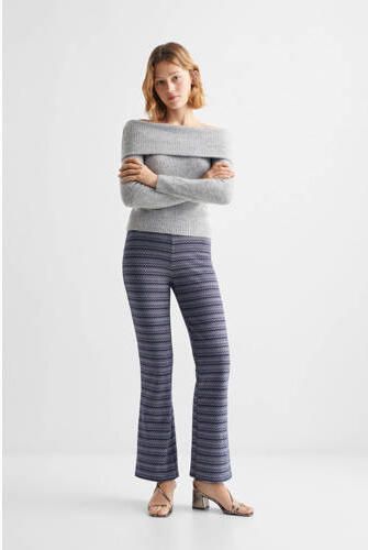 Mango Kids high waist flared legging met all over print donkerblauw wit koper Meisjes Polyester 152(XXS)