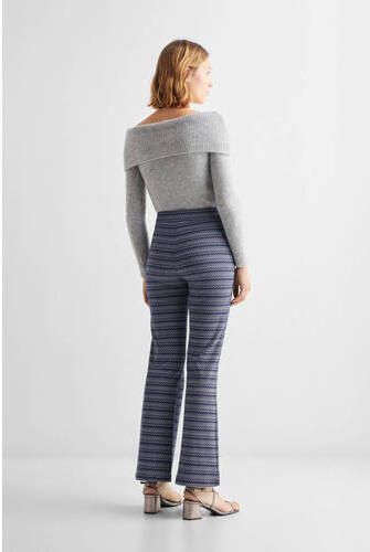 Mango Kids high waist flared legging met all over print donkerblauw wit koper Meisjes Polyester 152(XXS) - Foto 3
