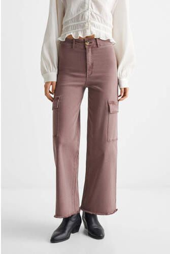 Mango Kids high waist straight fit jeans bruin Meisjes Stretchkatoen Effen 152(XXS)